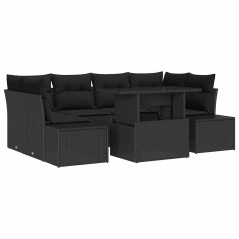vidaXL Set di divani da giardino con 7 pezzi e cuscini in rattan sintetico nero