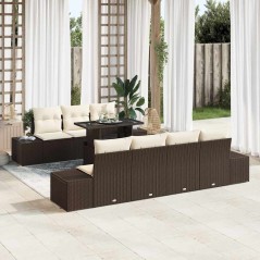 vidaXL Set da Giardino da 8 Pezzi con Cuscini Marroni in Poly Rattan