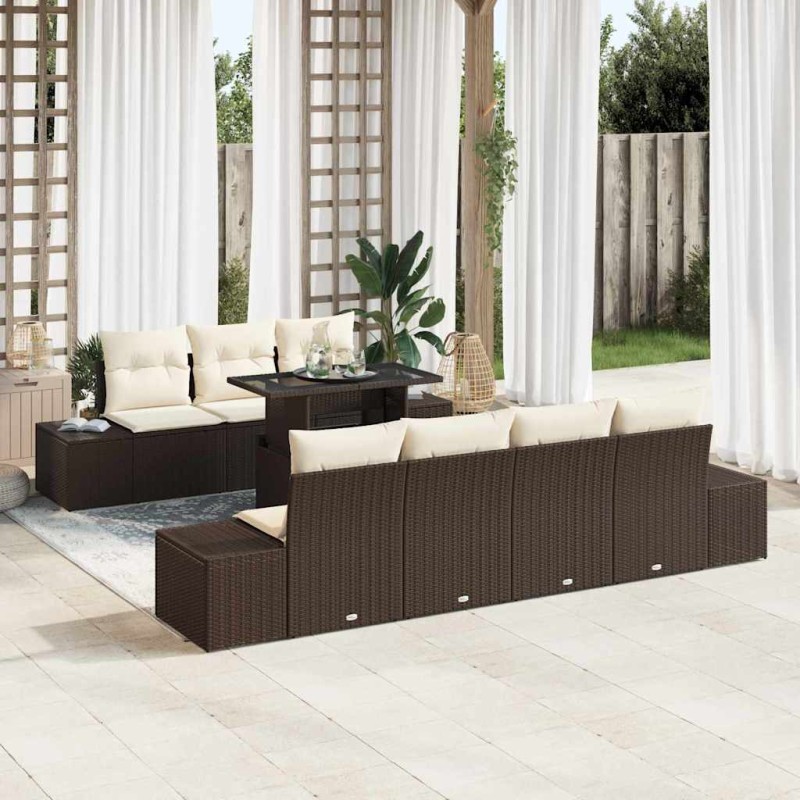 vidaXL Set da Giardino da 8 Pezzi con Cuscini Marroni in Poly Rattan