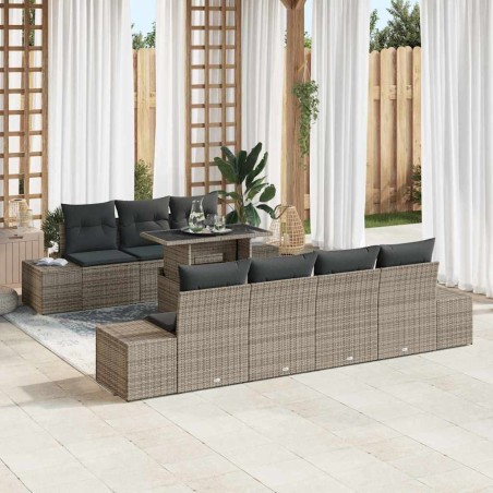 vidaXL Set da Giardino con Divano 8 Pezzi e Cuscini Grigi in Rattan Sintetico