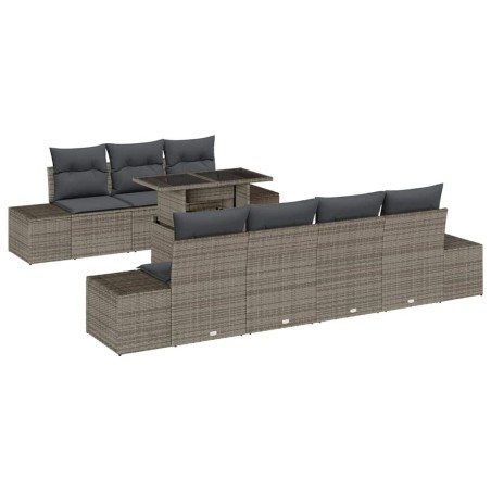 vidaXL Set da Giardino con Divano 8 Pezzi e Cuscini Grigi in Rattan Sintetico