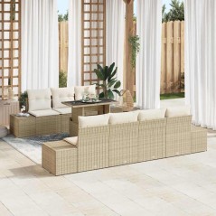 vidaXL Set da Giardino in 8 Pezzi con Cuscini Beige in Rattan Sintetico