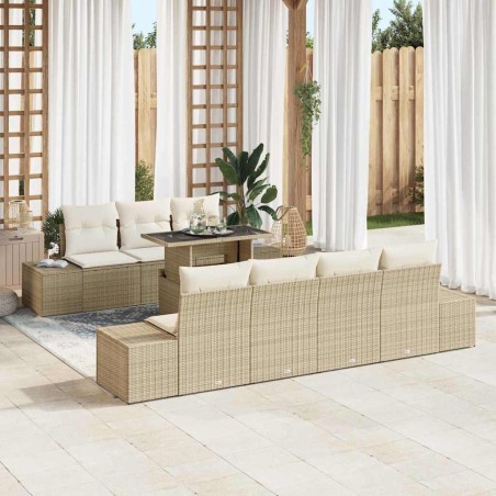 vidaXL Set da Giardino in 8 Pezzi con Cuscini Beige in Rattan Sintetico