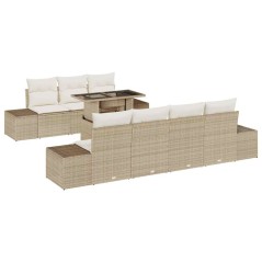 vidaXL Set da Giardino in 8 Pezzi con Cuscini Beige in Rattan Sintetico