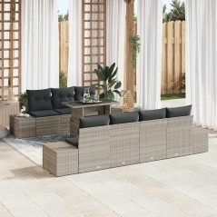 vidaXL Set giardino 8 pezzi con cuscini in rattan sintetico grigio chiaro