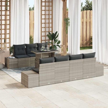 vidaXL Set giardino 8 pezzi con cuscini in rattan sintetico grigio chiaro