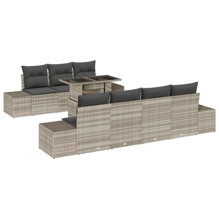 vidaXL Set giardino 8 pezzi con cuscini in rattan sintetico grigio chiaro