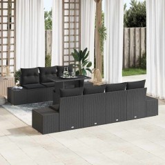 vidaXL Set da Giardino di 8 Pezzi con Cuscini in Rattan Polyrattan Nero