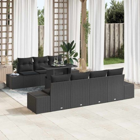 vidaXL Set da Giardino di 8 Pezzi con Cuscini in Rattan Polyrattan Nero