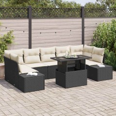 vidaXL Set di divano da giardino 8 pezzi con cuscini in polirattan nero