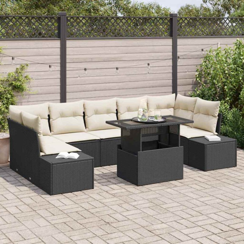 vidaXL Set di divano da giardino 8 pezzi con cuscini in polirattan nero vidaXL Set di divano da giardino 8 pezzi con cuscini in polirattan nero