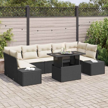 vidaXL Set di divano da giardino 8 pezzi con cuscini in polirattan nero