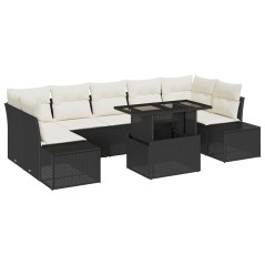 vidaXL Set di divano da giardino 8 pezzi con cuscini in polirattan nero