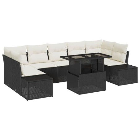 vidaXL Set di divano da giardino 8 pezzi con cuscini in polirattan nero