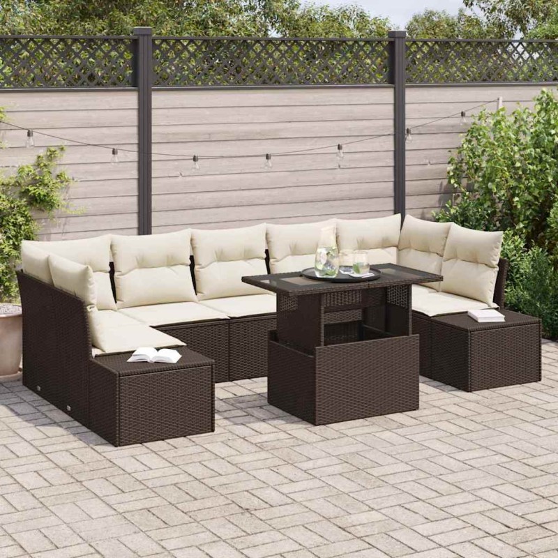 vidaXL Set Giardino 8 Pezzi con Cuscini Marroni in Rattan Sintetico vidaXL Set Giardino 8 Pezzi con Cuscini Marroni in Rattan Sintetico