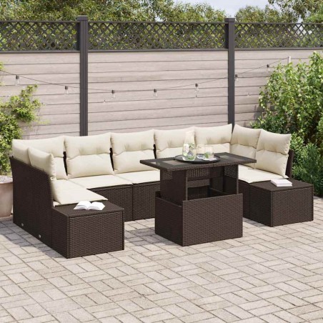 vidaXL Set Giardino 8 Pezzi con Cuscini Marroni in Rattan Sintetico