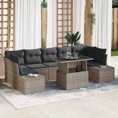 vidaXL Set di divani da giardino da 8 pezzi con cuscini grigi in polirattan