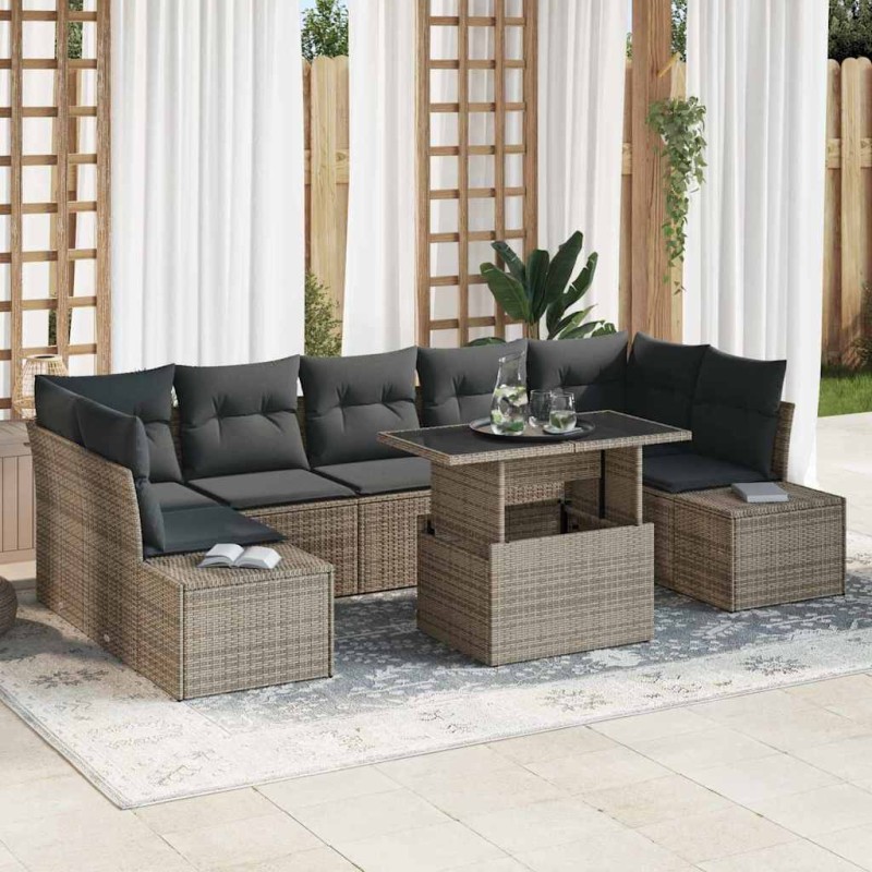vidaXL Set di divani da giardino da 8 pezzi con cuscini grigi in polirattan