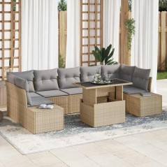 vidaXL Set da giardino di 8 pezzi con cuscini beige in polirattan