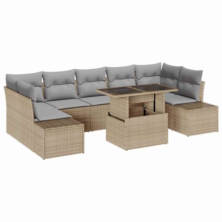 vidaXL Set da giardino di 8 pezzi con cuscini beige in polirattan