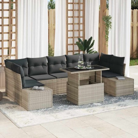 vidaXL Set da giardino di 8 pezzi con cuscini grigio chiaro in rattan sintetico