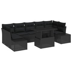 vidaXL Set Divano da Giardino 8 Pezzi con Cuscini in Rattan Polipropilene Nero