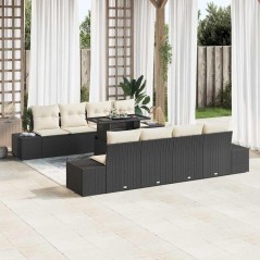 vidaXL Set di divani da giardino 9 pezzi con cuscini in rattan sintetico nero
