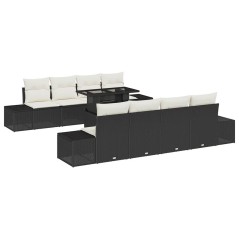 vidaXL Set di divani da giardino 9 pezzi con cuscini in rattan sintetico nero