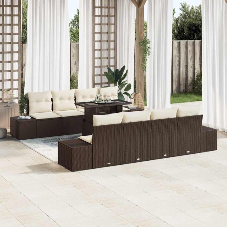 vidaXL Set Giardino 9 Pezzi con Cuscini Marroni in Rattan Sintetico