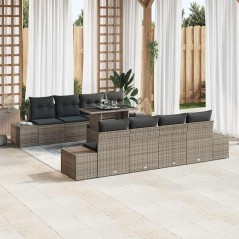 vidaXL Set Divano da Giardino 9 Pezzi con Cuscini Grigi in Rattan Sintetico