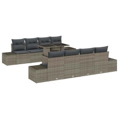 vidaXL Set Divano da Giardino 9 Pezzi con Cuscini Grigi in Rattan Sintetico