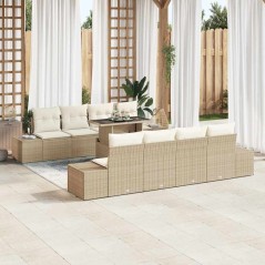 vidaXL Set di divani da giardino 9 pezzi con cuscini beige in rattan sintetico