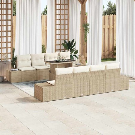 vidaXL Set di divani da giardino 9 pezzi con cuscini beige in rattan sintetico