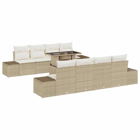 vidaXL Set di divani da giardino 9 pezzi con cuscini beige in rattan sintetico
