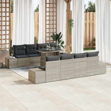 vidaXL Set Giardino 9 Pezzi con Cuscini Grigi in Rattan Sintetico