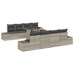 vidaXL Set Giardino 9 Pezzi con Cuscini Grigi in Rattan Sintetico