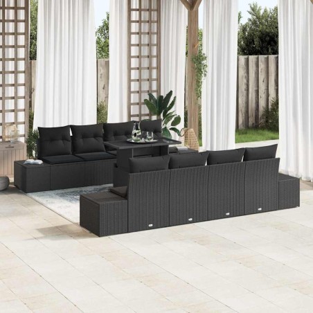 vidaXL Set di Divani da Giardino 9 Pezzi con Cuscini Ratti Neri