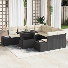 vidaXL Set di divani da giardino da 9 pezzi con cuscini in rattan polyrattan nero