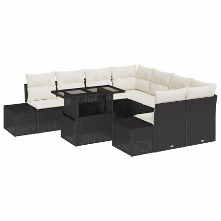 vidaXL Set di divani da giardino da 9 pezzi con cuscini in rattan polyrattan nero