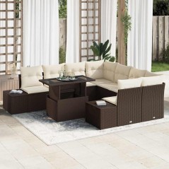 vidaXL Set di divani da giardino 9 pezzi con cuscini marroni in rattan sintetico