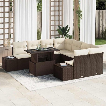 vidaXL Set di divani da giardino 9 pezzi con cuscini marroni in rattan sintetico