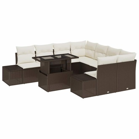 vidaXL Set di divani da giardino 9 pezzi con cuscini marroni in rattan sintetico