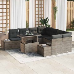 vidaXL Set di divani da giardino 9 pezzi con cuscini grigi in polirattan