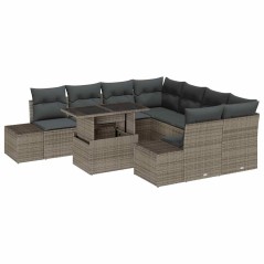 vidaXL Set di divani da giardino 9 pezzi con cuscini grigi in polirattan