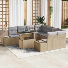 vidaXL Set giardino 9 pezzi con cuscini beige in polyrattan