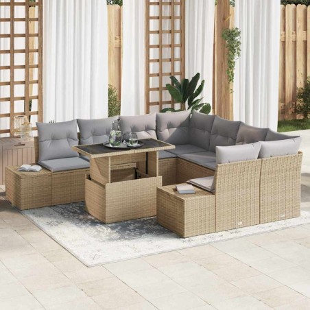 vidaXL Set giardino 9 pezzi con cuscini beige in polyrattan