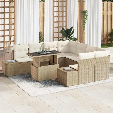 vidaXL Set da Giardino di 9 Pezzi con Cuscini Beige in Rattan Sintetico