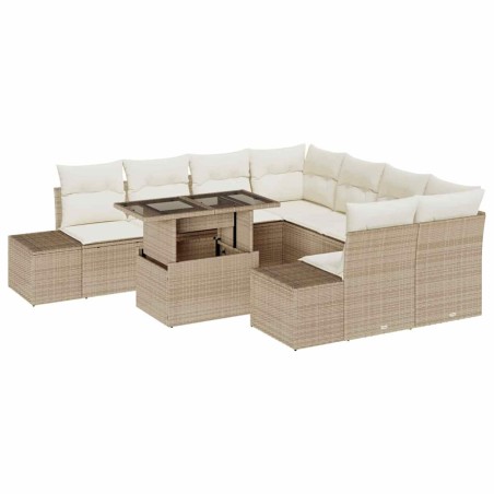vidaXL Set da Giardino di 9 Pezzi con Cuscini Beige in Rattan Sintetico