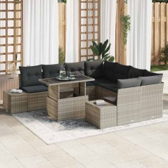 vidaXL Set Divano da Giardino 9 Pezzi con Cuscini Grigio Chiaro in Poly Rattan