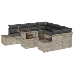 vidaXL Set Divano da Giardino 9 Pezzi con Cuscini Grigio Chiaro in Poly Rattan